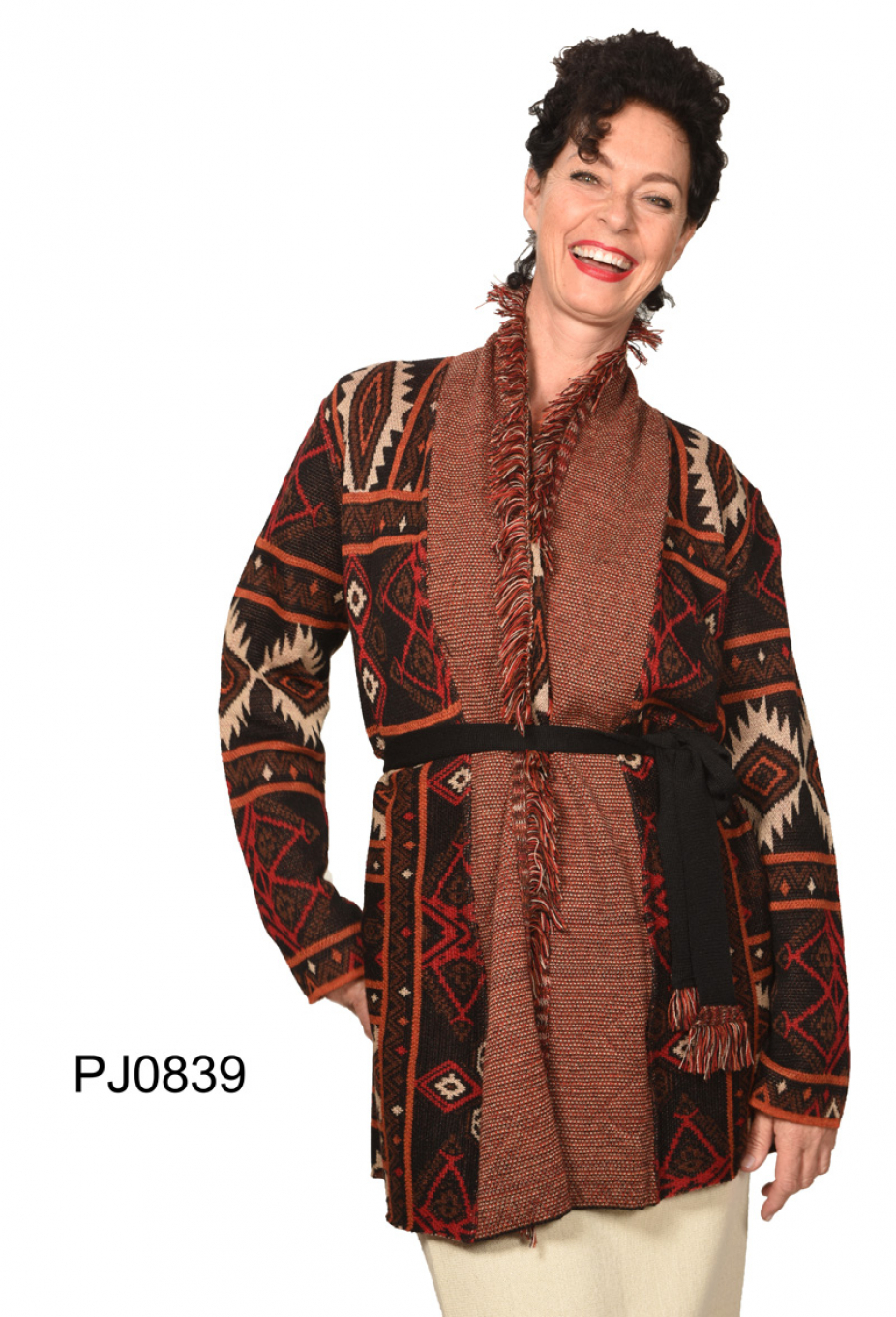 Womens Baby Alpaca Coat "Arequipa" with fringe and belt-detail